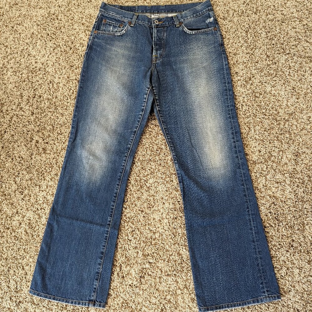 Lucky Brand Dungarees Easy Rider Size 10 / 30 Distressed Gaded Denim Blue Jeans
